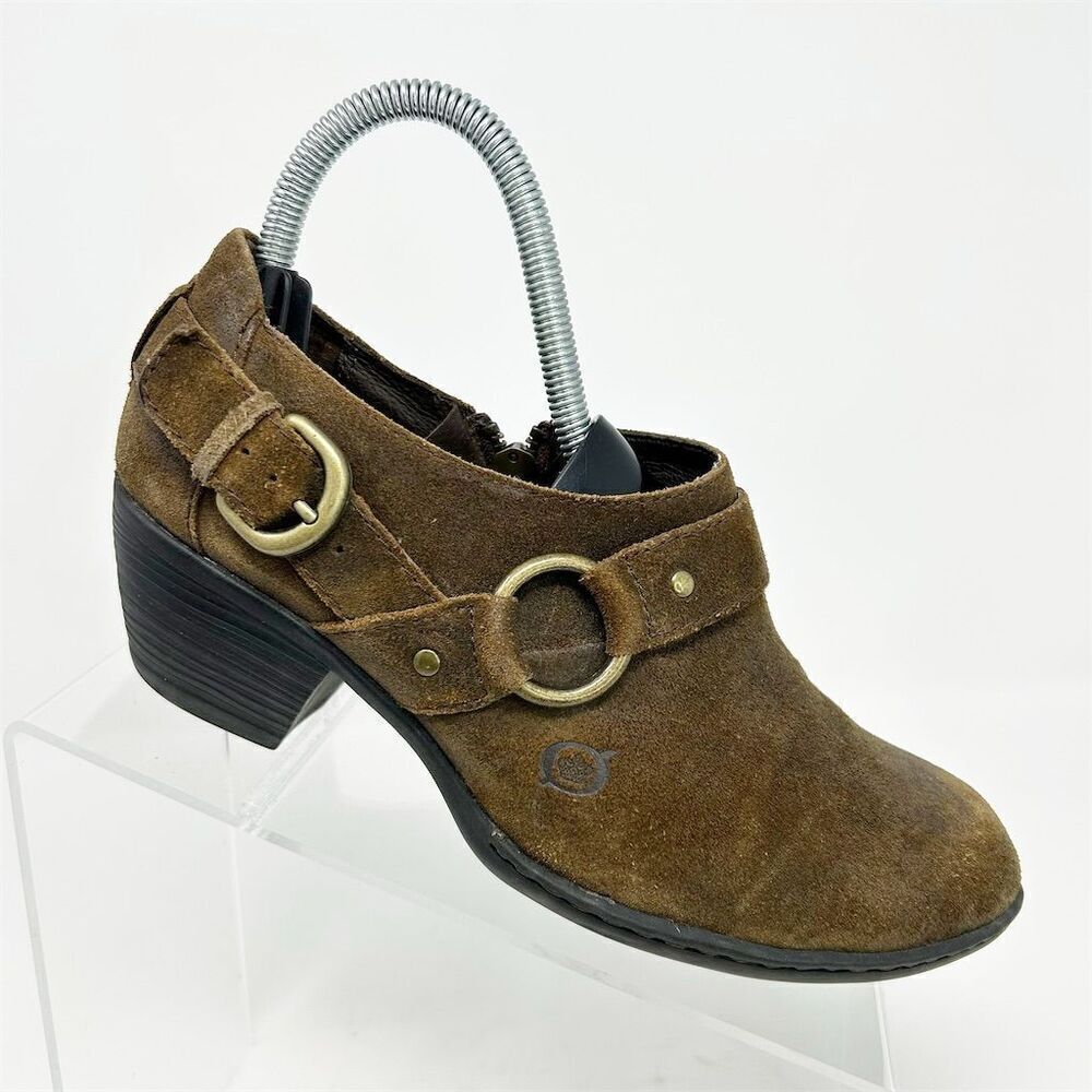 Born Women's Zowy Western Ankle Boots Brown Suede Side Zip Comfort Heel 6.5
